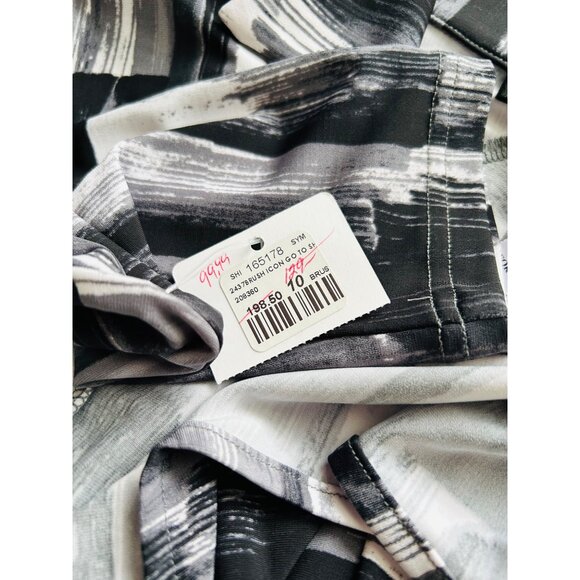 Sympli Women's Sz 10 Abstract Black & White Button-Up Tunic Shirt With Collar - Picture 12 of 13